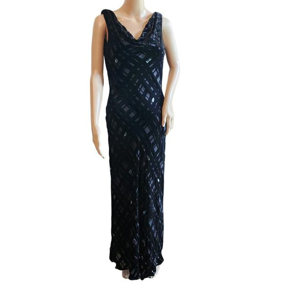 VTG Y2K Valerie Steven's 4 Black Burnout Velvet Silk Blend Whimsygoth Cowl Dress - Picture 1 of 10